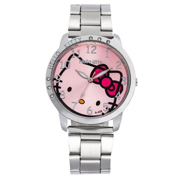 Hello Kitty Women's Watches Stainless Steel Band Pink Face Large Face Thick Band - Picture 2 of 3